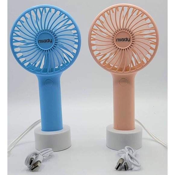 Portable Handheld Fan 3 Speed Mini USB - 7-20 Hours Runtime - Cream Blue + Pink - Picture 3 of 12